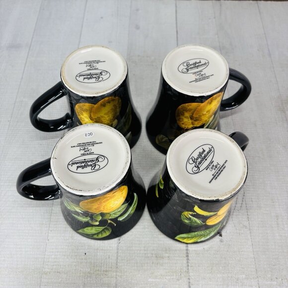 Certified International COLOR BAKERY FRUIT Damask Black Golden Pears Mugs Set 4 - Picture 8 of 16